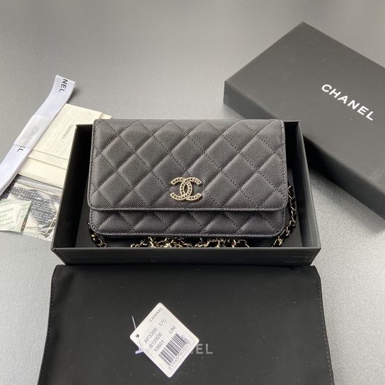 Chanel Wallet Grain Calfskin Diamond Light Gold Hardware AP3395