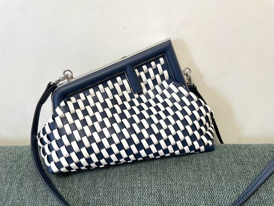 Fendi First Small Handbag Blue Woven Leather 18307