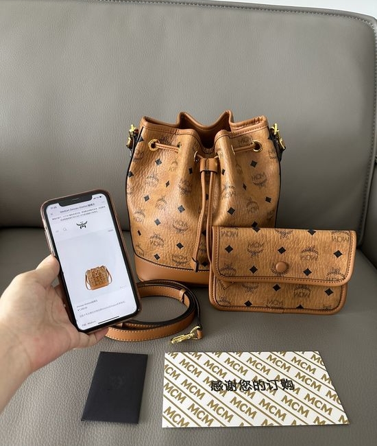 MCM Dessau Drawstring Bucket Bag with Visetos Pattern 65029