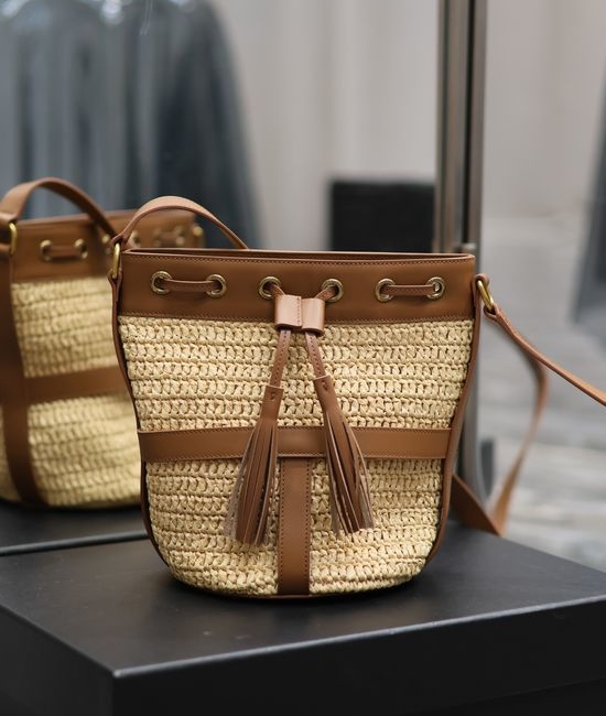 Yves Saint Laurent YSL Raffia Weave Bucket Bag 688223