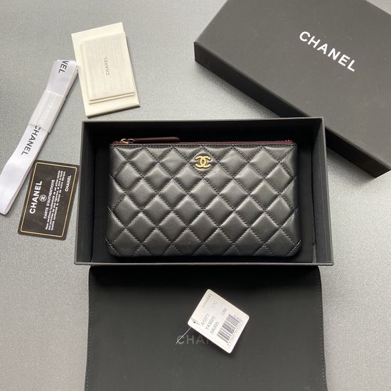 Chanel Wallet Black Lambskin Gold Hardware A1071