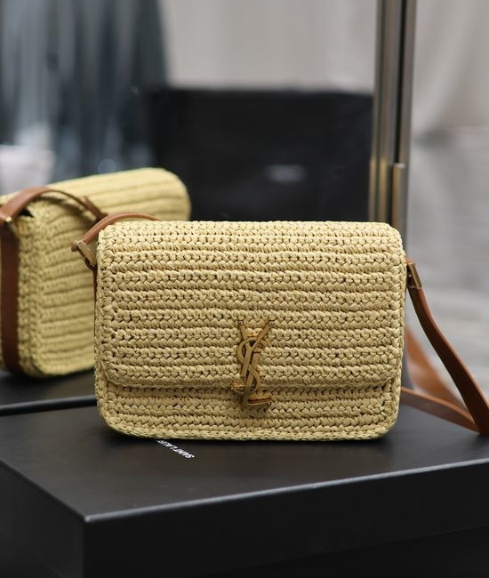 Yves Saint Laurent YSL Solferino Box Woven Bag Raffia Leather 634305