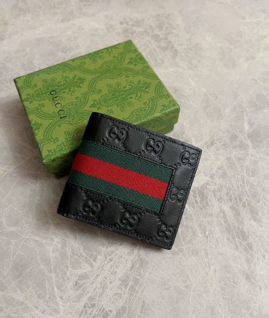 Gucci Embossed Leather Classic Web Stripe Wallet 408827