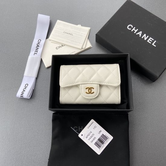 Chanel Wallet White Caviar Leather AP0214