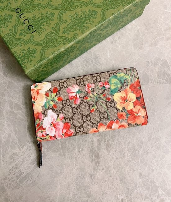Gucci Flower Print Leather Zipper Wallet 404071