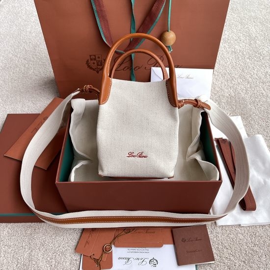 Loro Piana Bale Mini Bucket Bag in Brown Fabric FAI 1483