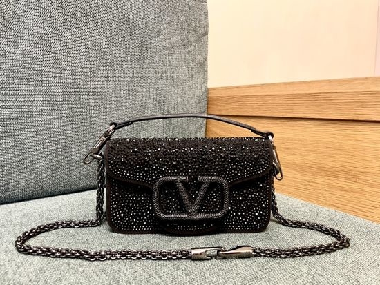 Valentino Shoulder Bag Black Rhinestone Buckle 4057