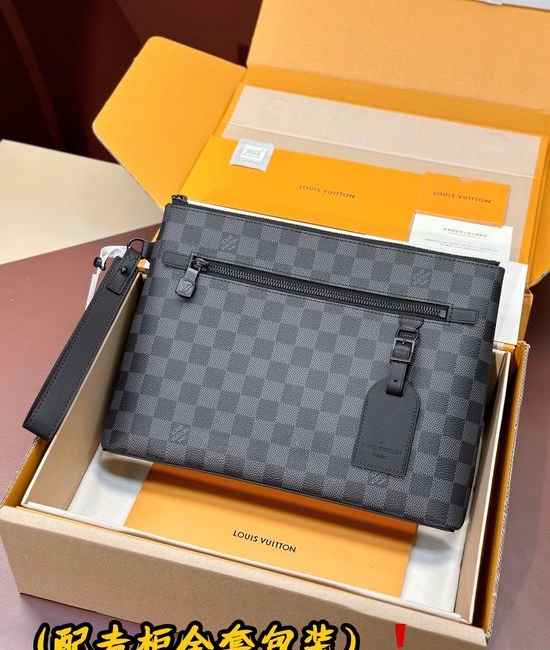 Louis Vuitton LV Takeoff Damier Infini Leather Handbag Black Grid N40504