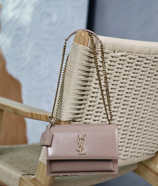 Yves Saint Laurent YSL Sunset Grain Leather Bag Dusty Pink 422906