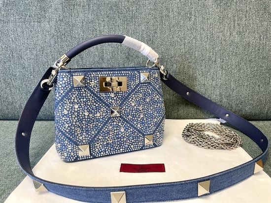 Valentino Romanstud Denim Stud Bag 0199