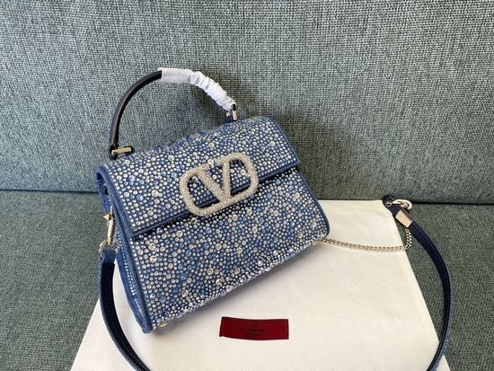 Valentino Romanstud Denim Diamond-Embellished Mini Bag 0530