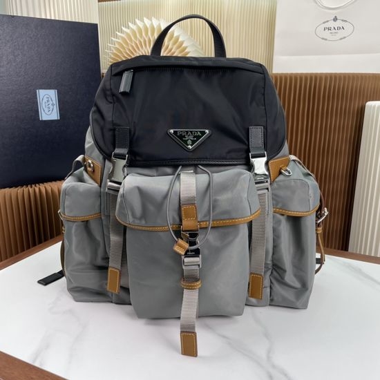 Prada Saffiano Leather Trim Fabric Backpack 2VZ074