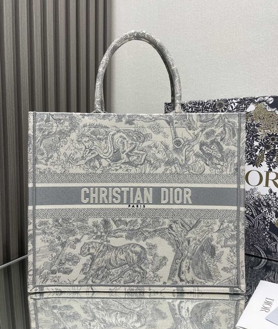 Christian Dior CD Grey Tiger Large Shopping Tote 17697