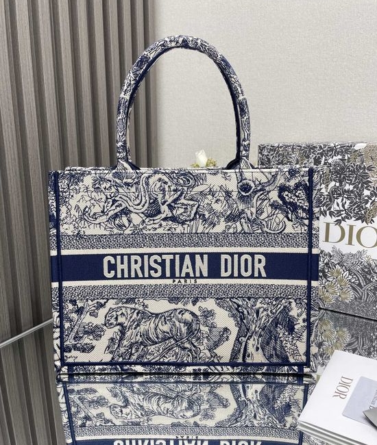 Christian Dior CD Blue Tiger Medium Shopping Bag Embroidered