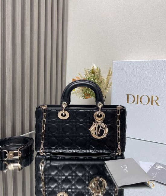 Christian Dior CD Lady D-Joy Black Lambskin Handbag 0540