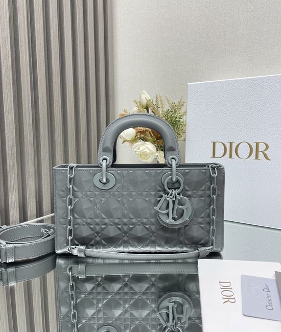 Christian Dior CD Lady DJoy Rock Grey Diamond Quilted Bag 0540