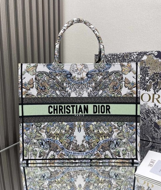 Christian Dior CD Shopping Tote Large Green Floral 17693