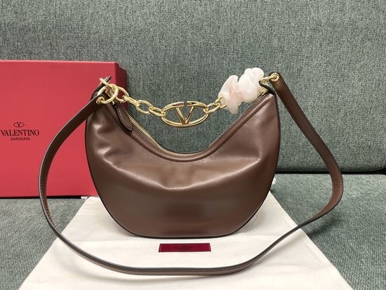 Valentino VLOGO MOON Coffee Chain Leather Hobo Bag 0003