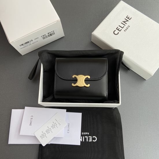 Celine Triomphe Glazed Leather Short Wallet 10D782CQH