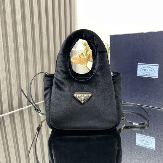 Prada Velvet Mini Tote Bag with Logo Plaque 1BA410