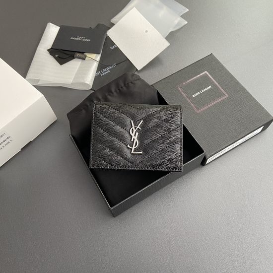 Yves Saint Laurent YSL Matelasse Quilted Grain Leather Short Card Holder 530841