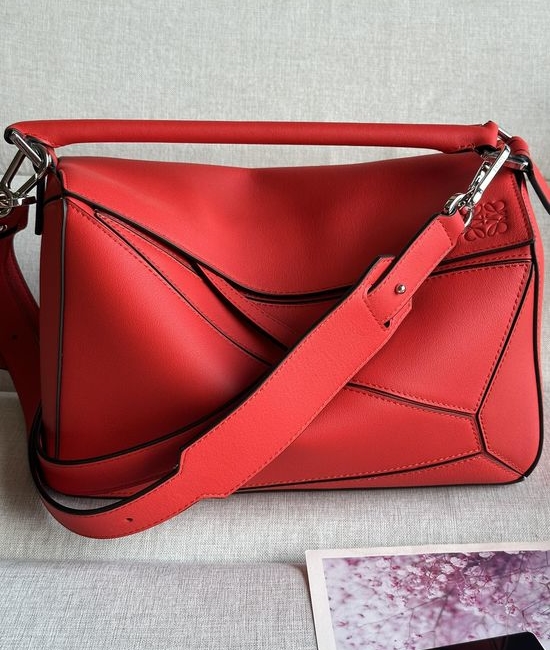Loewe Puzzle Medium Red Genuine Leather Handbag 3002