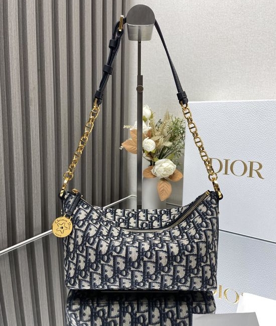 Christian Dior CD Christian Dior CDstar Hobo Chain Bag with Blue Oblique Print 3202