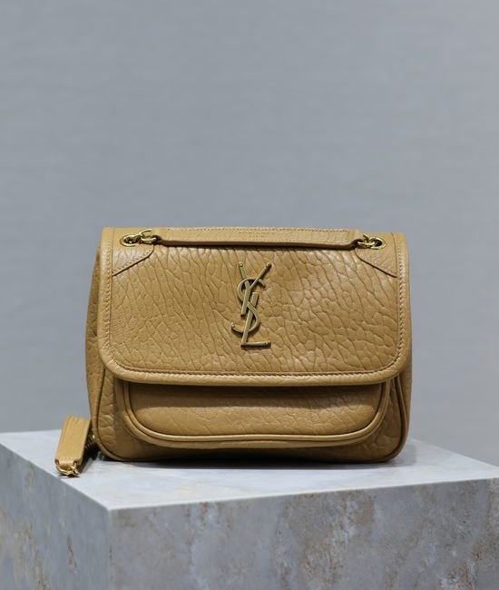 Yves Saint Laurent YSL Niki Beige Elephant Texture Gold Buckle 633151