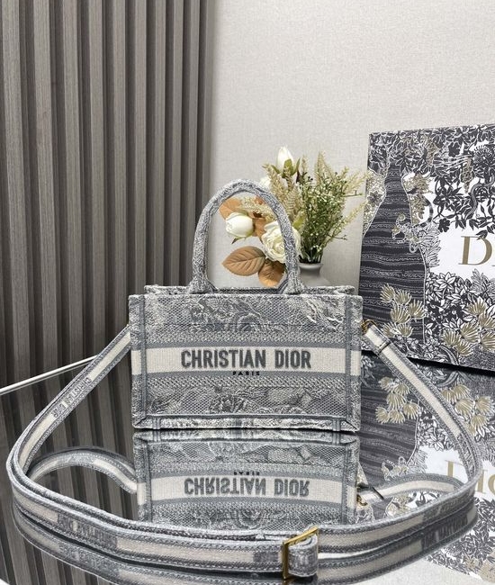 Christian Dior CD Book Tote Mini Grey Oblique Embroidery 1286/9024