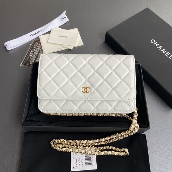 Chanel Wallet White Lambskin With Gold Steel Label A33814