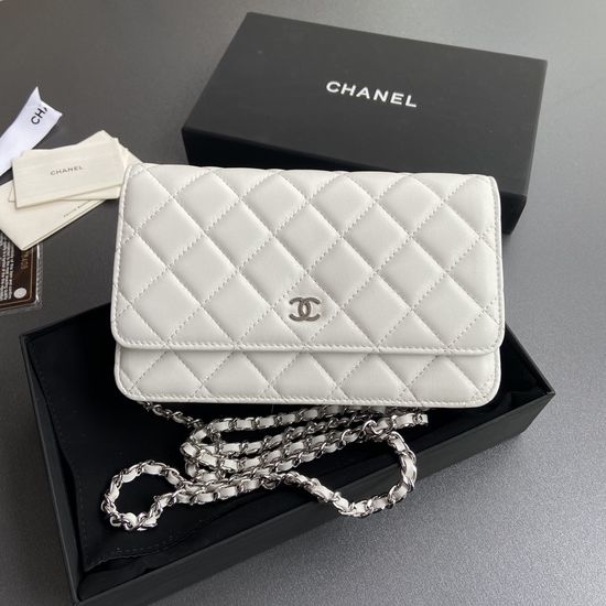 Chanel Wallet White Lambskin With Silver Steel Label A33814