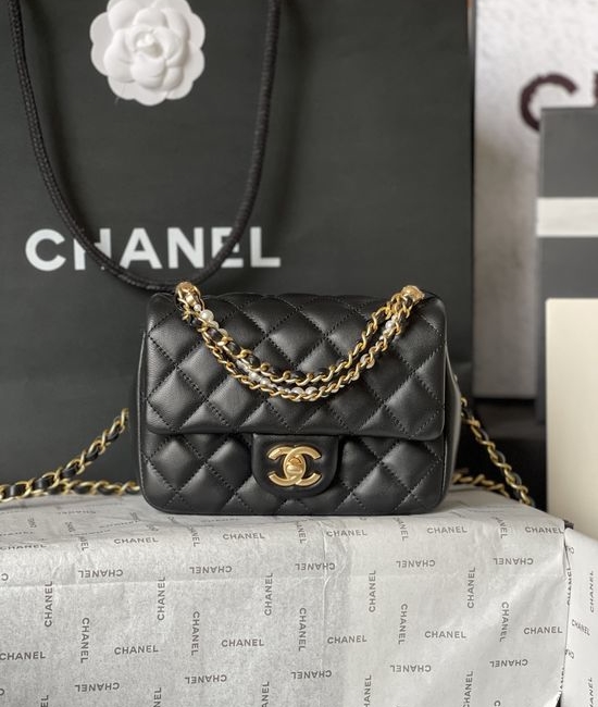 Chanel Mini Square Flap Bag Pearl Chain Handbag AS4385