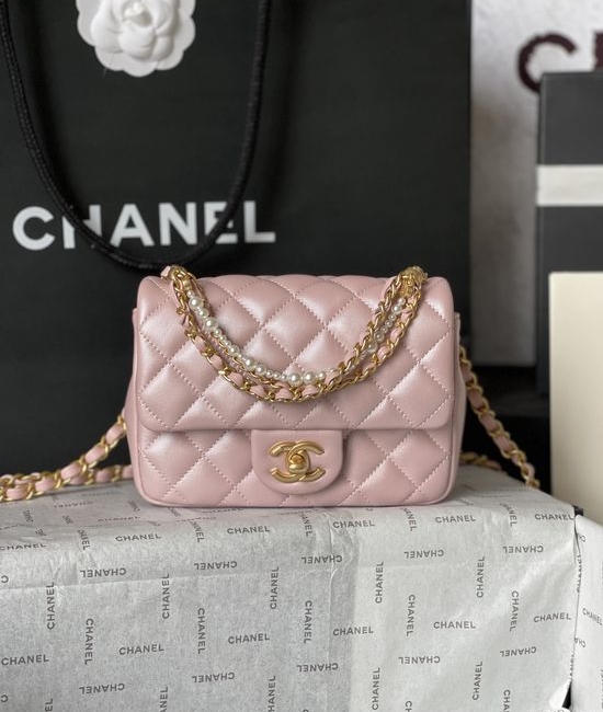 Chanel Mini Square Flap Bag Pearl Chain Handbag AS4385