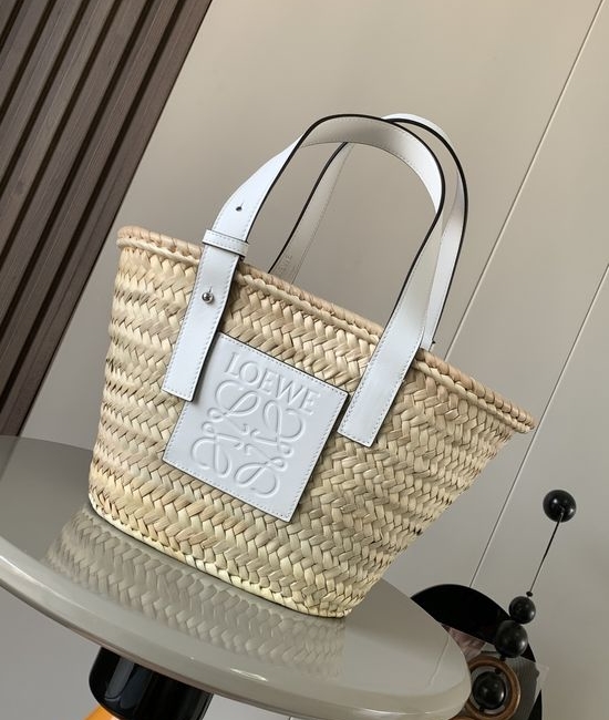 Loewe Basket Palm Leaf Leather Tote 8004