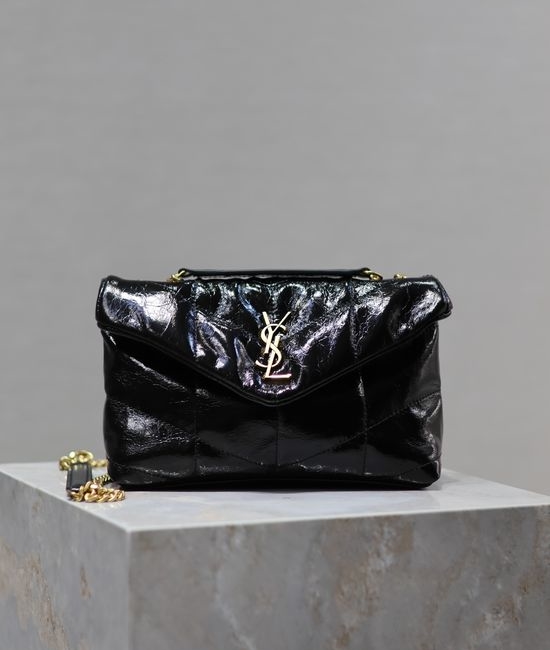 Yves Saint Laurent YSL Loulou Puffer Mini Dual-Chain Black Gold Buckle Bag 759337
