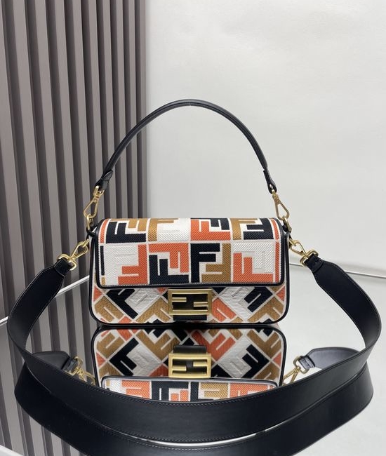 Fendi Baguette Bag FF Stereo Embroidery Wide Shoulder Strap 0159A