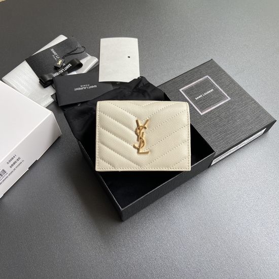 Yves Saint Laurent YSL Matelasse Quilted Grain Leather Short Card Holder 530841