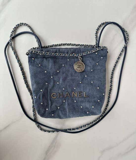 Chanel Studded Denim Leather Handbag AS3980