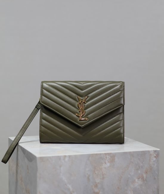 Yves Saint Laurent YSL LE CASSANDRE Green Lambskin Clutch 617662