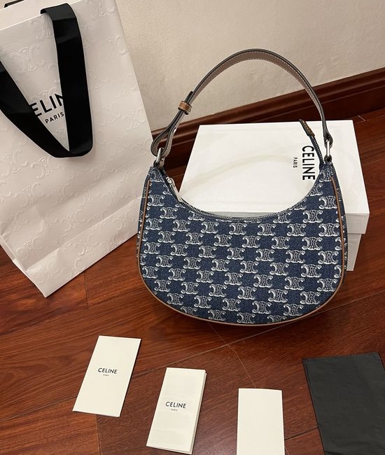 Celine AVA Denim Pattern Crescent Bag 193952