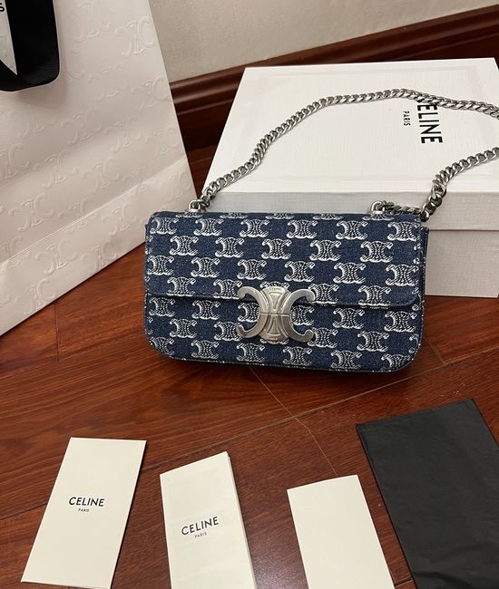 Celine TRIOMPHE Denim Chain Shoulder Bag