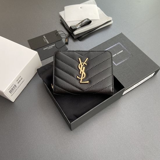 Yves Saint Laurent YSL Matelasse Quilted Grain Leather Small Zip Wallet 403723