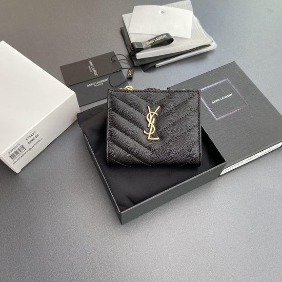 Yves Saint Laurent YSL Matelasse Grain Leather Zipper Bi-fold Wallet 575879