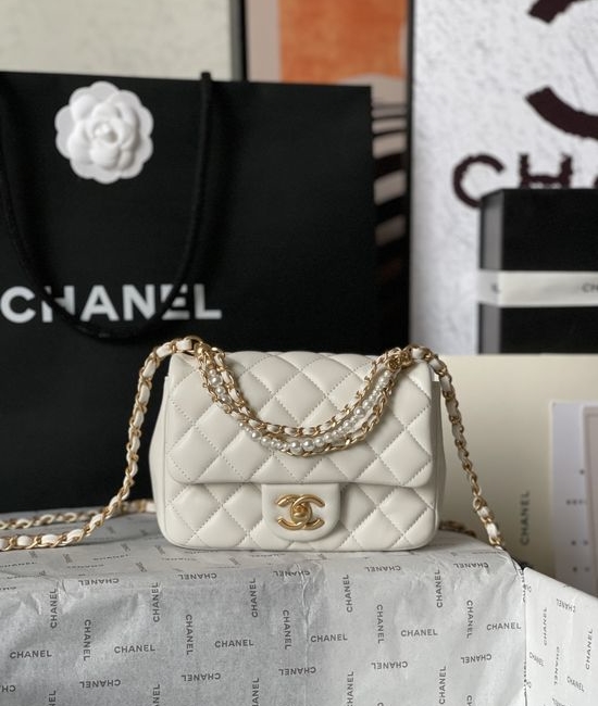 Chanel Mini Square Flap Bag Pearl Chain Handbag AS4385