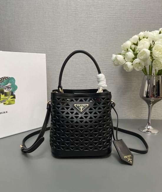 Prada Saffiano Perforated Leather Bucket Bag 1BA217