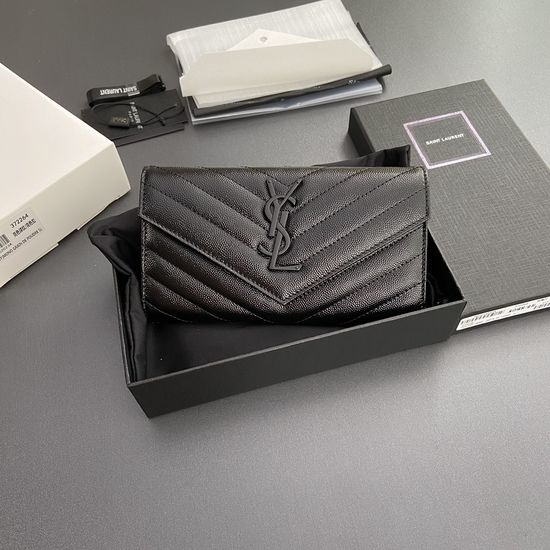 Yves Saint Laurent YSL Matelasse Grain Embossed Leather Flap Wallet 372264