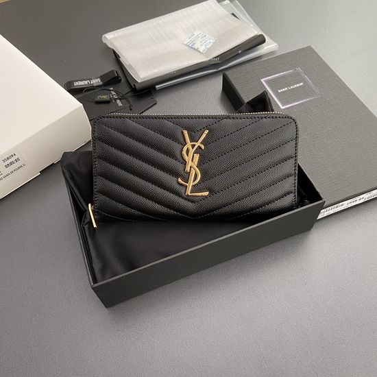 Yves Saint Laurent YSL Matelasse Grain Leather Zip-around Wallet 358094 Gold Hardware