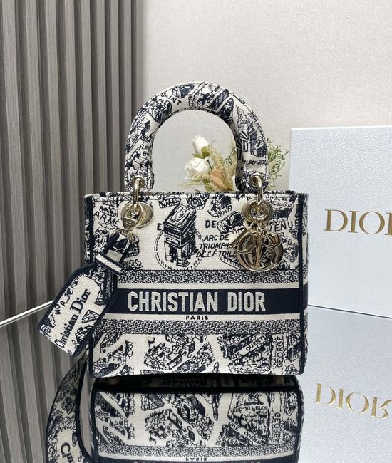 Christian Dior CD Paris Map Blue Embroidered Lady Christian Dior CD Bag 11863