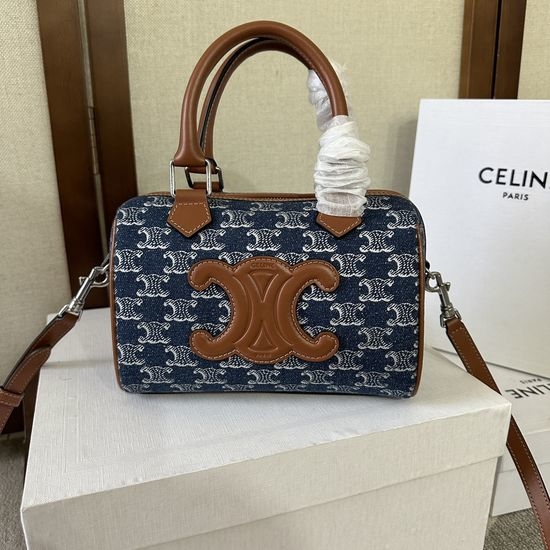 Celine CUIR TRIOMPHE Denim Boston Bag 197582