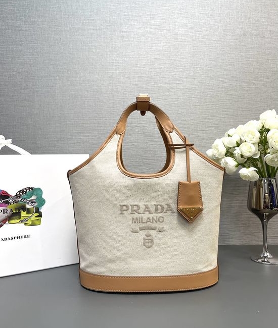 Prada Linen Canvas Medium Logo Handbag 1BG471